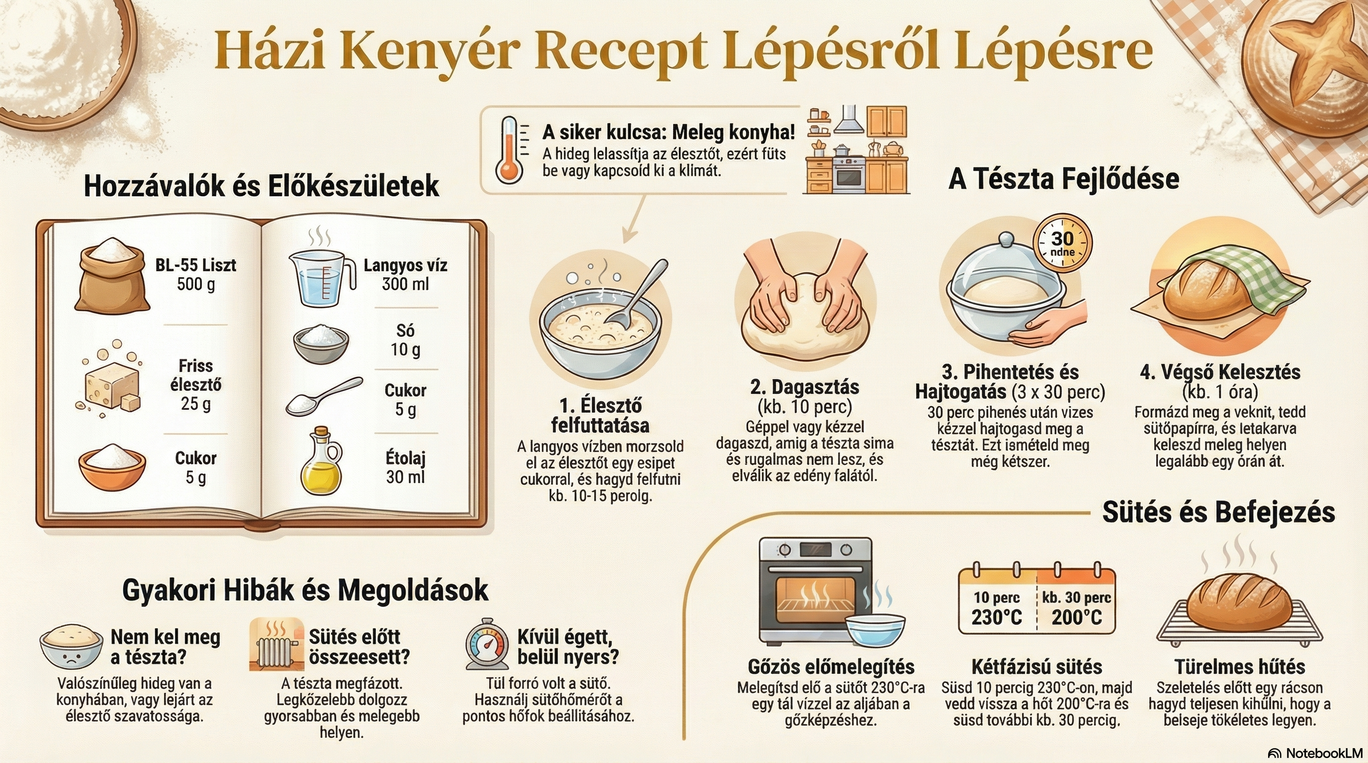 Házi kenyér sütés infó-grafika